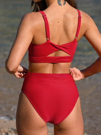 CUPSHE Women's Bikini Sets Two Piece Bathing Suit High Waisted Square Neck Adjustable Straps Ruched - 7DAY'S