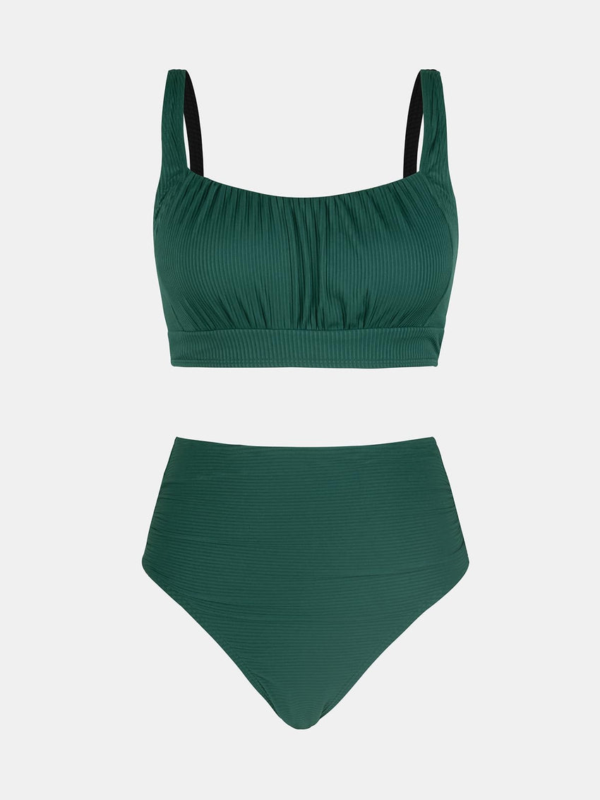 CUPSHE Women's Bikini Sets Two Piece Bathing Suit High Waisted Square Neck Adjustable Straps Ruched - 7DAY'S