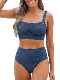 CUPSHE Women's Bikini Sets Two Piece Bathing Suit High Waisted Square Neck Adjustable Straps Ruched - 7DAY'S