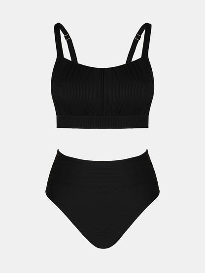 CUPSHE Women's Bikini Sets Two Piece Bathing Suit High Waisted Square Neck Adjustable Straps Ruched - 7DAY'S