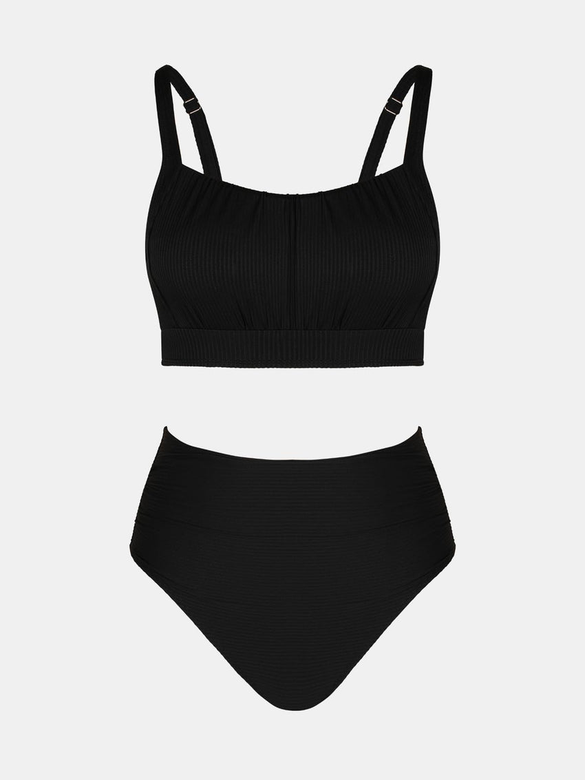 CUPSHE Women's Bikini Sets Two Piece Bathing Suit High Waisted Square Neck Adjustable Straps Ruched - 7DAY'S