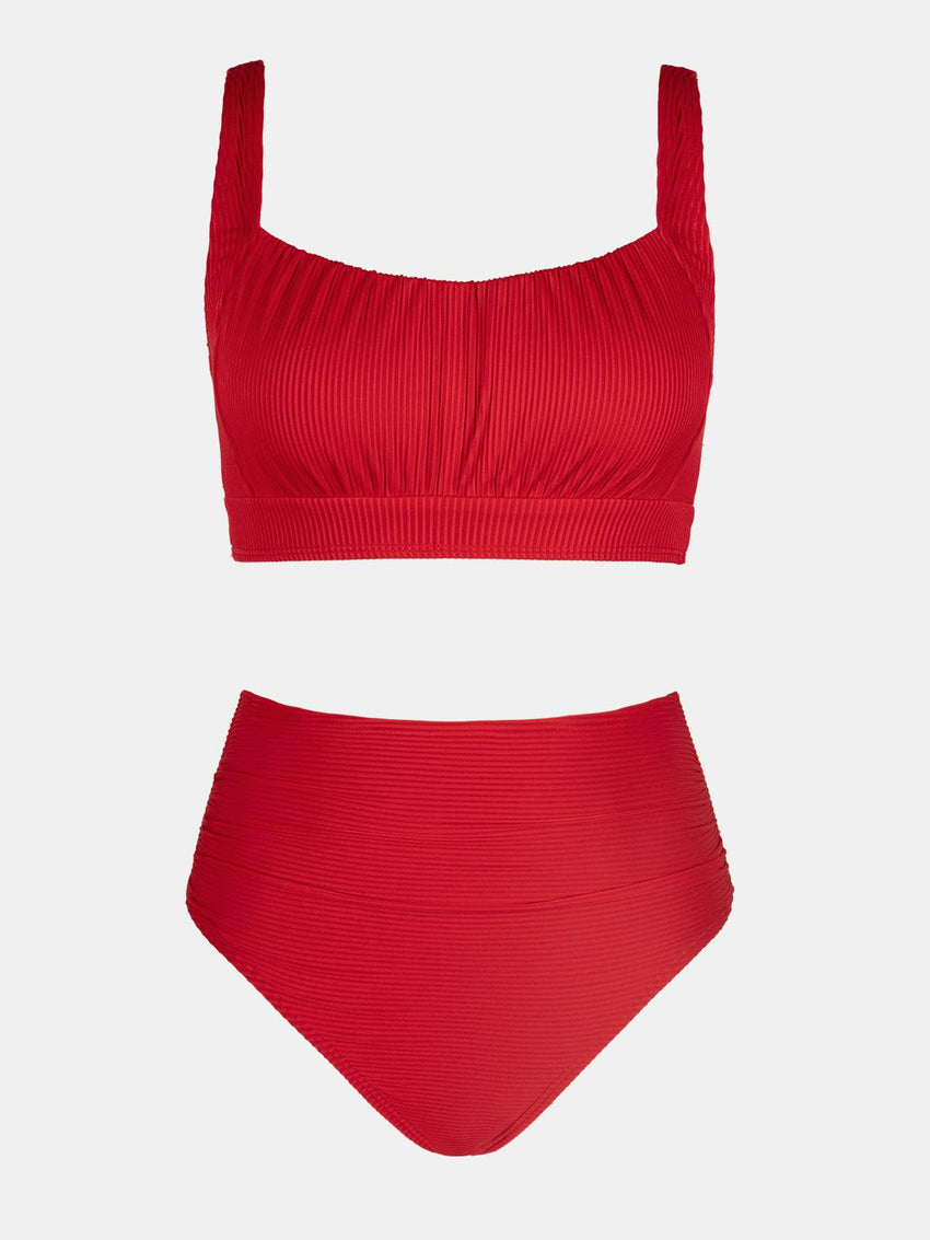 CUPSHE Women's Bikini Sets Two Piece Bathing Suit High Waisted Square Neck Adjustable Straps Ruched - 7DAY'S
