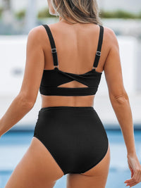 CUPSHE Women's Bikini Sets Two Piece Bathing Suit High Waisted Square Neck Adjustable Straps Ruched - 7DAY'S