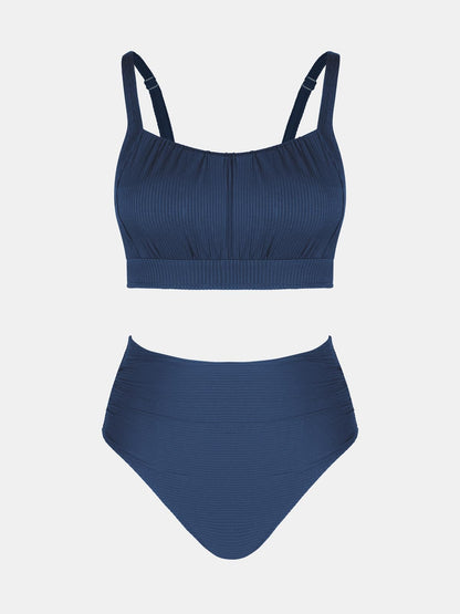 CUPSHE Women's Bikini Sets Two Piece Bathing Suit High Waisted Square Neck Adjustable Straps Ruched - 7DAY'S