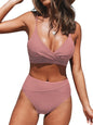 CUPSHE Women's Bikini Sets Two Piece Swimsuit High Waisted V Neck Twist Front Adjustable Spaghetti Straps Bathing Suit - 7DAY'S