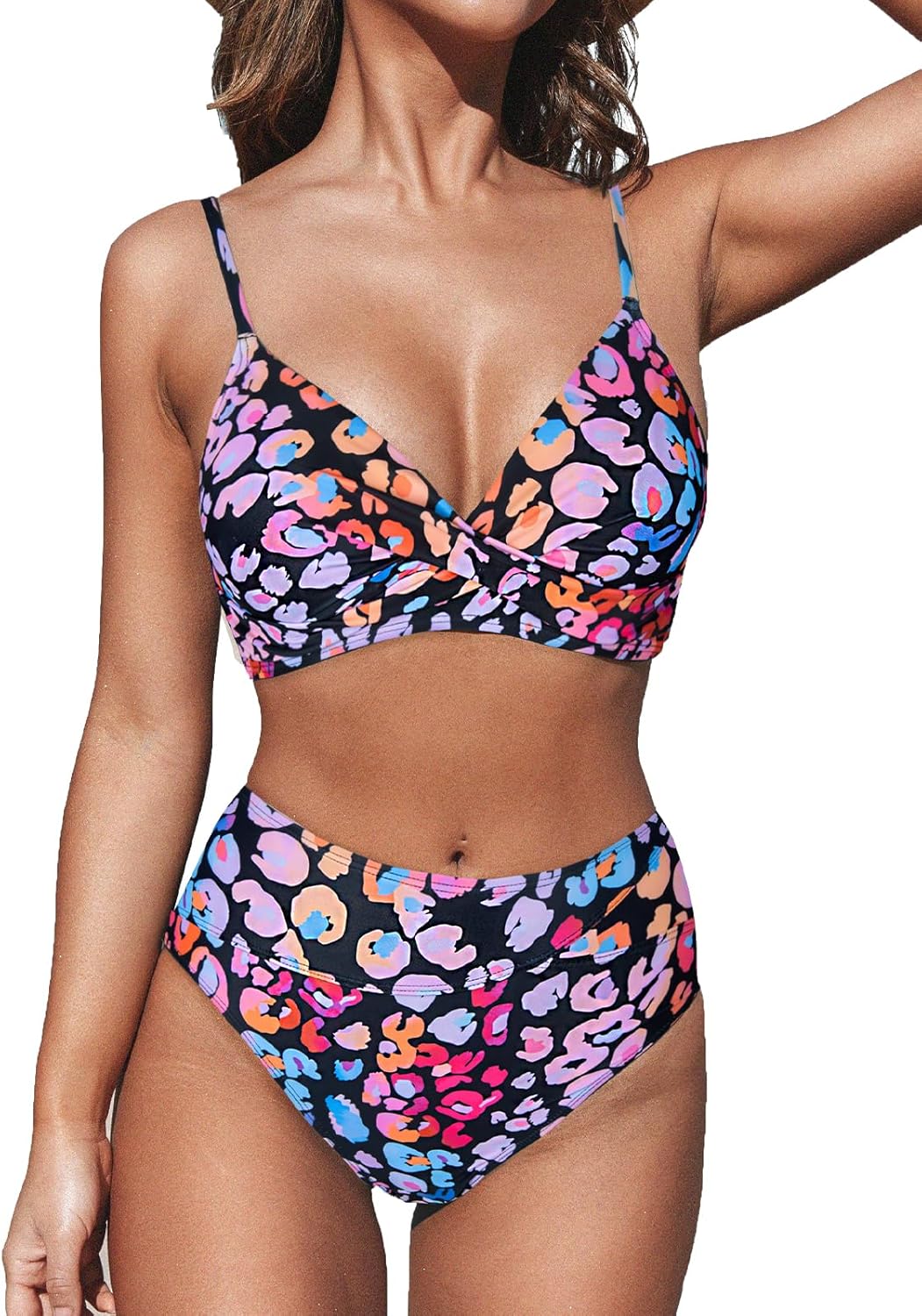 CUPSHE Women's Bikini Sets Two Piece Swimsuit High Waisted V Neck Twist Front Adjustable Spaghetti Straps Bathing Suit - 7DAY'S