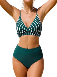 CUPSHE Women's Bikini Sets Two Piece Swimsuit High Waisted V Neck Twist Front Adjustable Spaghetti Straps Bathing Suit - 7DAY'S