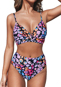 CUPSHE Women's Bikini Sets Two Piece Swimsuit High Waisted V Neck Twist Front Adjustable Spaghetti Straps Bathing Suit - 7DAY'S