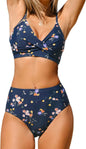 CUPSHE Women's Bikini Sets Two Piece Swimsuit High Waisted V Neck Twist Front Adjustable Spaghetti Straps Bathing Suit - 7DAY'S