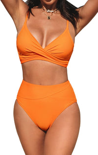 CUPSHE Women's Bikini Sets Two Piece Swimsuit High Waisted V Neck Twist Front Adjustable Spaghetti Straps Bathing Suit - 7DAY'S