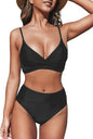 CUPSHE Women's Bikini Sets Two Piece Swimsuit High Waisted V Neck Twist Front Adjustable Spaghetti Straps Bathing Suit - 7DAY'S