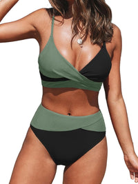 CUPSHE Women's Bikini Sets Two Piece Swimsuit High Waisted V Neck Twist Front Adjustable Spaghetti Straps Bathing Suit - 7DAY'S