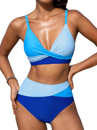 CUPSHE Women's Bikini Sets Two Piece Swimsuit High Waisted V Neck Twist Front Adjustable Spaghetti Straps Bathing Suit - 7DAY'S