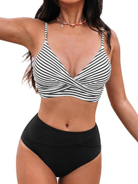 CUPSHE Women's Bikini Sets Two Piece Swimsuit High Waisted V Neck Twist Front Adjustable Spaghetti Straps Bathing Suit - 7DAY'S