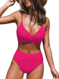 CUPSHE Women's Bikini Sets Two Piece Swimsuit High Waisted V Neck Twist Front Adjustable Spaghetti Straps Bathing Suit - 7DAY'S