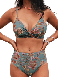CUPSHE Women's Bikini Sets Two Piece Swimsuit High Waisted V Neck Twist Front Adjustable Spaghetti Straps Bathing Suit - 7DAY'S