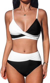 CUPSHE Women's Bikini Sets Two Piece Swimsuit High Waisted V Neck Twist Front Adjustable Spaghetti Straps Bathing Suit - 7DAY'S