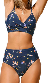 CUPSHE Women's Bikini Sets Two Piece Swimsuit High Waisted V Neck Twist Front Adjustable Spaghetti Straps Bathing Suit - 7DAY'S