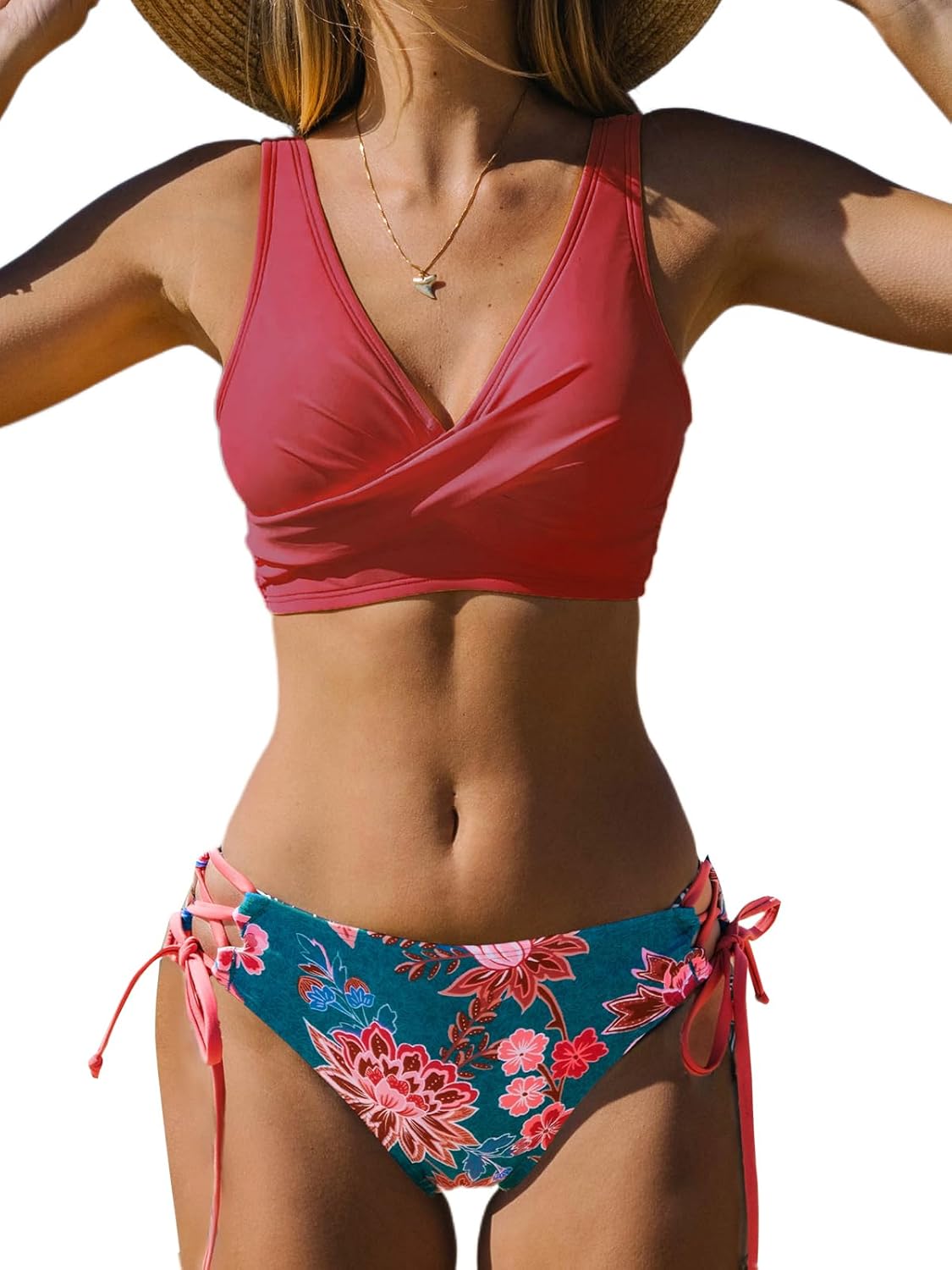 CUPSHE Women's Bikini Swimsuit Front Cross Lace Up Two Piece Bathing Suit - 7DAY'S