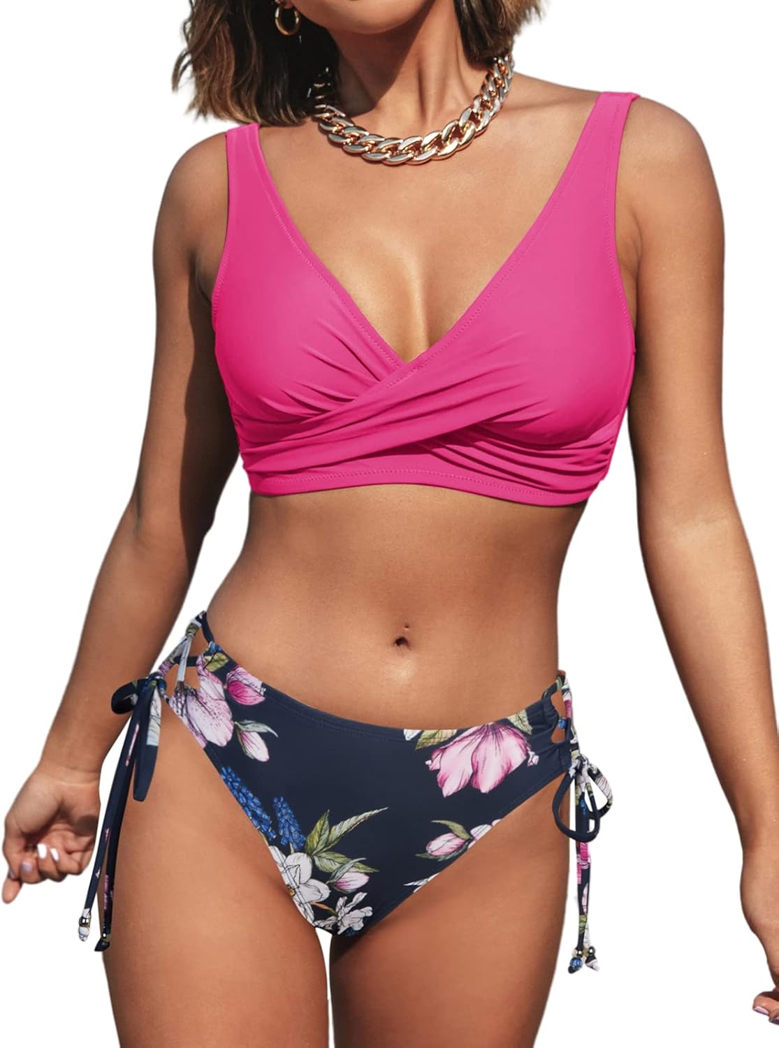 CUPSHE Women's Bikini Swimsuit Front Cross Lace Up Two Piece Bathing Suit - 7DAY'S