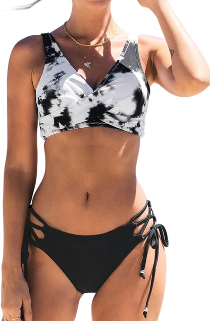 CUPSHE Women's Bikini Swimsuit Front Cross Lace Up Two Piece Bathing Suit - 7DAY'S