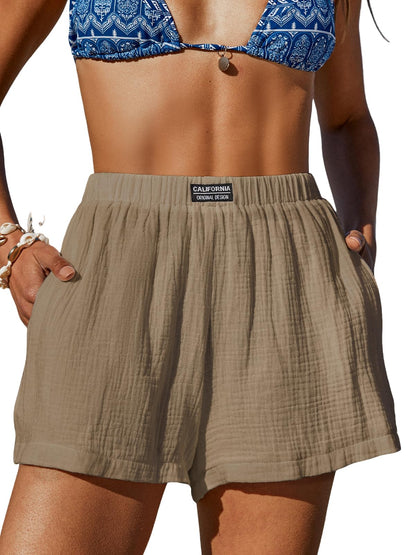 CUPSHE Women's Casual Shorts Cotton High Rise Beach Cover Ups Summer Shorts with Pockets - 7DAY'S
