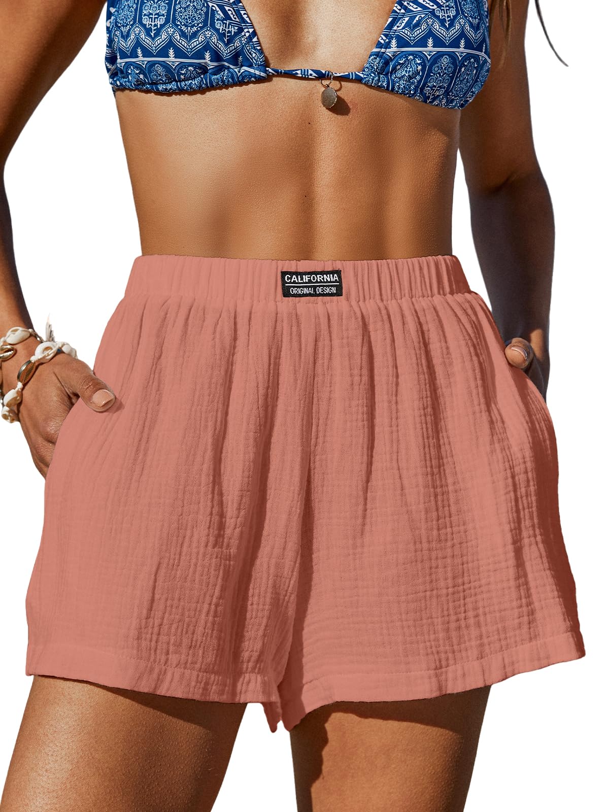 CUPSHE Women's Casual Shorts Cotton High Rise Beach Cover Ups Summer Shorts with Pockets - 7DAY'S