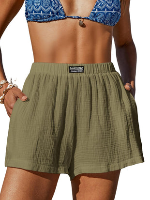 CUPSHE Women's Casual Shorts Cotton High Rise Beach Cover Ups Summer Shorts with Pockets