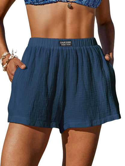 CUPSHE Women's Casual Shorts Cotton High Rise Beach Cover Ups Summer Shorts with Pockets - 7DAY'S