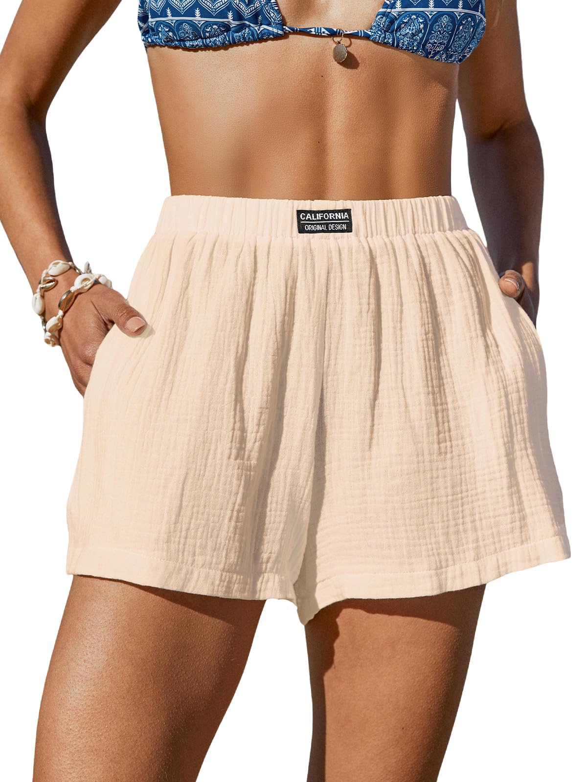 CUPSHE Women's Casual Shorts Cotton High Rise Beach Cover Ups Summer Shorts with Pockets - 7DAY'S