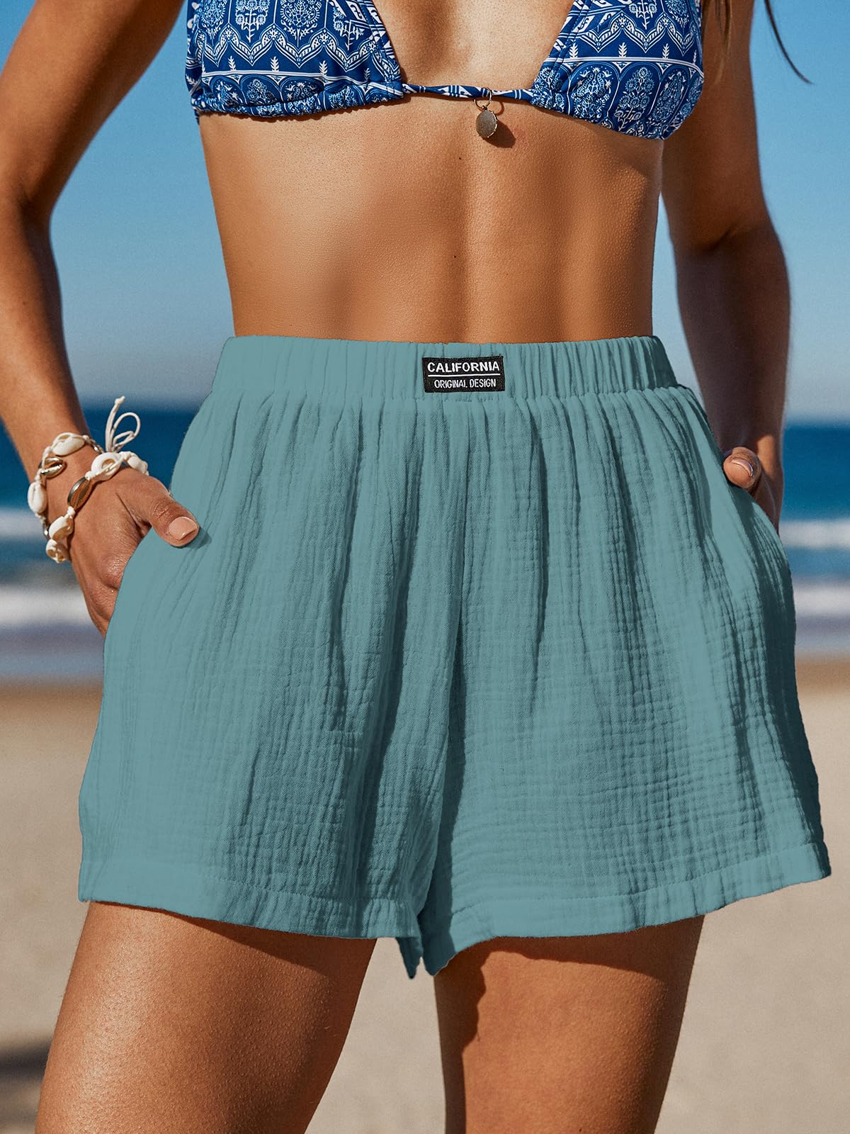 CUPSHE Women's Casual Shorts Cotton High Rise Beach Cover Ups Summer Shorts with Pockets - 7DAY'S