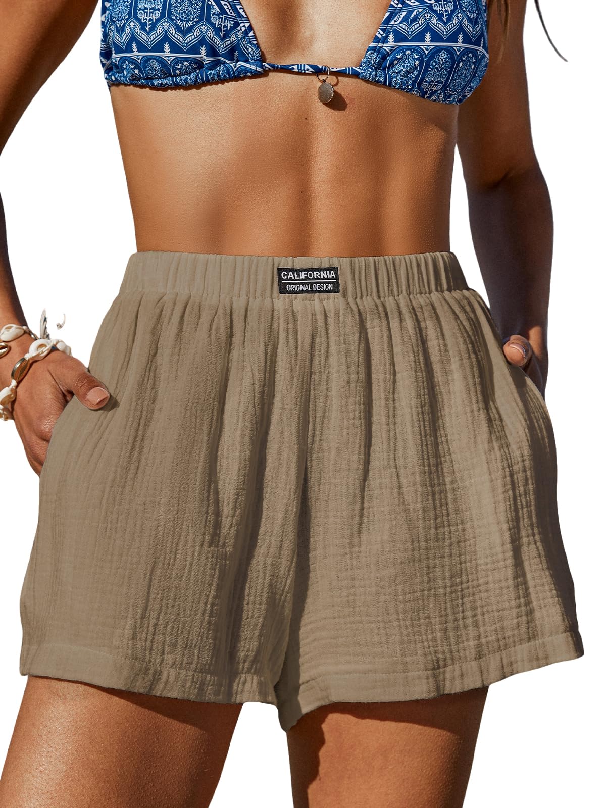 CUPSHE Women's Casual Shorts Cotton High Rise Beach Cover Ups Summer Shorts with Pockets - 7DAY'S