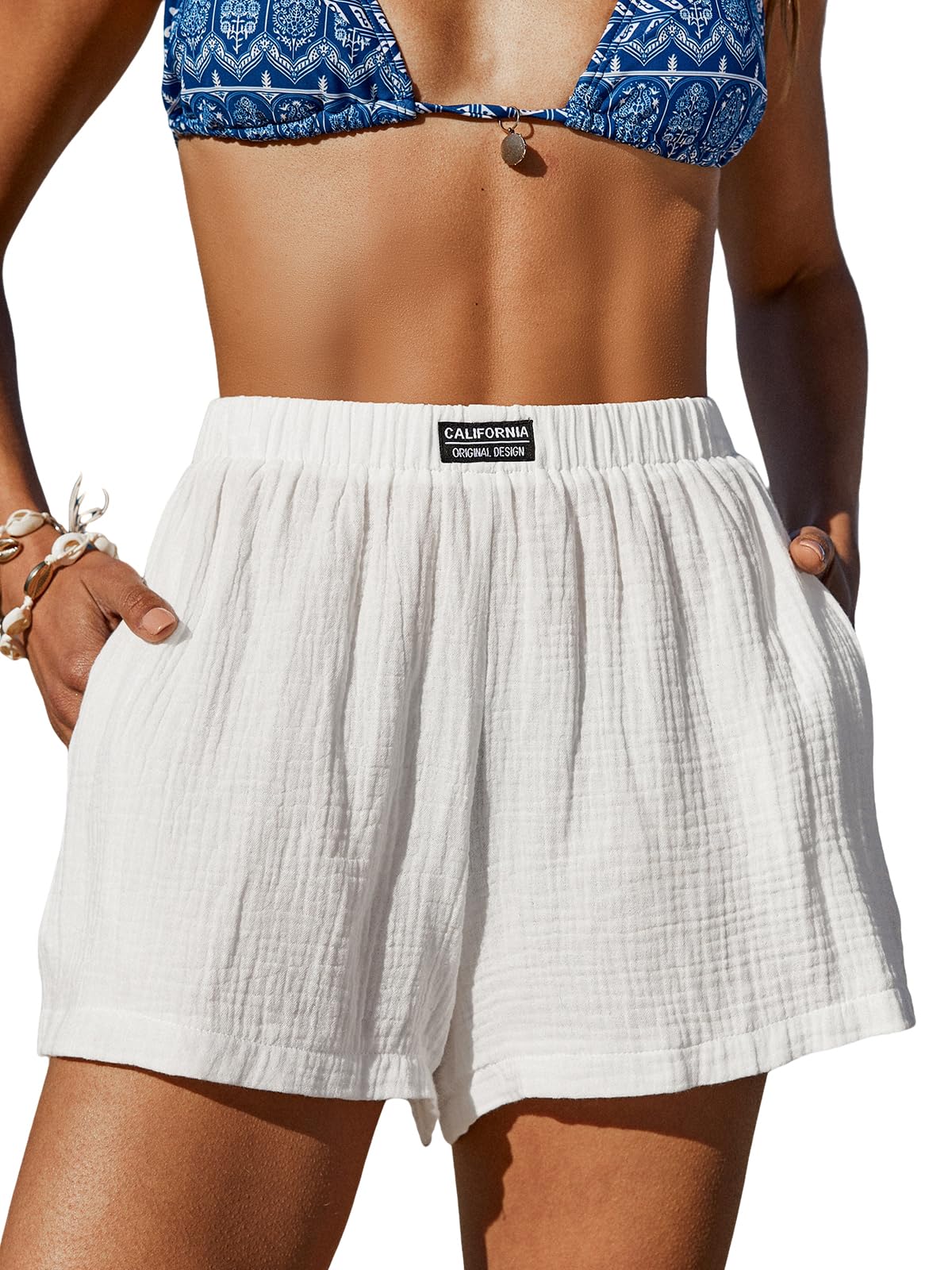 CUPSHE Women's Casual Shorts Cotton High Rise Beach Cover Ups Summer Shorts with Pockets - 7DAY'S