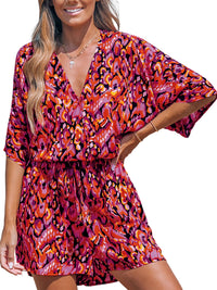 CUPSHE Women's Lace Up Leopard Print Romper Short Sleeves Jumpsuits Wide leg Outfit - 7DAY'S