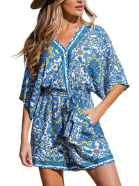 CUPSHE Women's Lace Up Leopard Print Romper Short Sleeves Jumpsuits Wide leg Outfit - 7DAY'S