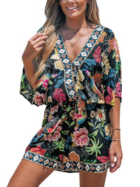 CUPSHE Women's Lace Up Leopard Print Romper Short Sleeves Jumpsuits Wide leg Outfit - 7DAY'S