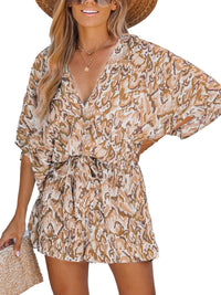 CUPSHE Women's Lace Up Leopard Print Romper Short Sleeves Jumpsuits Wide leg Outfit - 7DAY'S