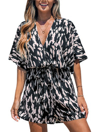 CUPSHE Women's Lace Up Leopard Print Romper Short Sleeves Jumpsuits Wide leg Outfit - 7DAY'S