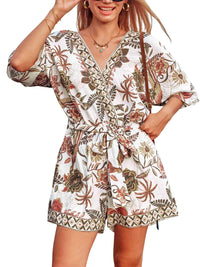 CUPSHE Women's Lace Up Leopard Print Romper Short Sleeves Jumpsuits Wide leg Outfit - 7DAY'S