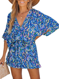 CUPSHE Women's Lace Up Leopard Print Romper Short Sleeves Jumpsuits Wide leg Outfit - 7DAY'S
