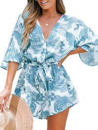 CUPSHE Women's Lace Up Leopard Print Romper Short Sleeves Jumpsuits Wide leg Outfit - 7DAY'S
