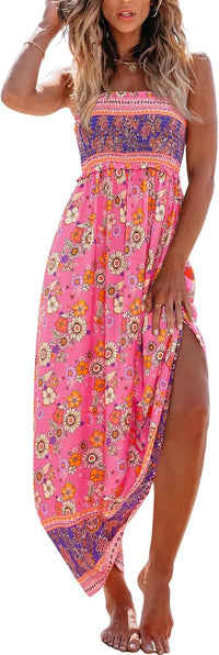 CUPSHE Women's Maxi Dress Ditsy Floral Smocked Summer Sundress Sleeveless Ruffled Spaghetti Straps Long Beach Formal Dress - 7DAY'S