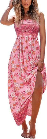 CUPSHE Women's Maxi Dress Ditsy Floral Smocked Summer Sundress Sleeveless Ruffled Spaghetti Straps Long Beach Formal Dress - 7DAY'S