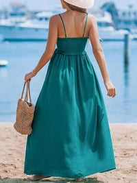 CUPSHE Women's Maxi Dress Ditsy Floral Smocked Summer Sundress Sleeveless Ruffled Spaghetti Straps Long Beach Formal Dress - 7DAY'S