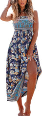 CUPSHE Women's Maxi Dress Ditsy Floral Smocked Summer Sundress Sleeveless Ruffled Spaghetti Straps Long Beach Formal Dress - 7DAY'S