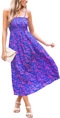 CUPSHE Women's Maxi Dress Ditsy Floral Smocked Summer Sundress Sleeveless Ruffled Spaghetti Straps Long Beach Formal Dress - 7DAY'S
