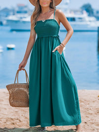 CUPSHE Women's Maxi Dress Ditsy Floral Smocked Summer Sundress Sleeveless Ruffled Spaghetti Straps Long Beach Formal Dress - 7DAY'S
