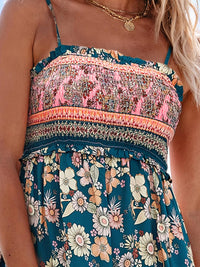 CUPSHE Women's Maxi Dress Ditsy Floral Smocked Summer Sundress Sleeveless Ruffled Spaghetti Straps Long Beach Formal Dress - 7DAY'S