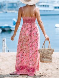 CUPSHE Women's Maxi Dress Ditsy Floral Smocked Summer Sundress Sleeveless Ruffled Spaghetti Straps Long Beach Formal Dress - 7DAY'S