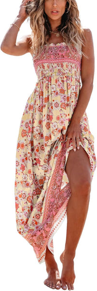 CUPSHE Women's Maxi Dress Ditsy Floral Smocked Summer Sundress Sleeveless Ruffled Spaghetti Straps Long Beach Formal Dress - 7DAY'S